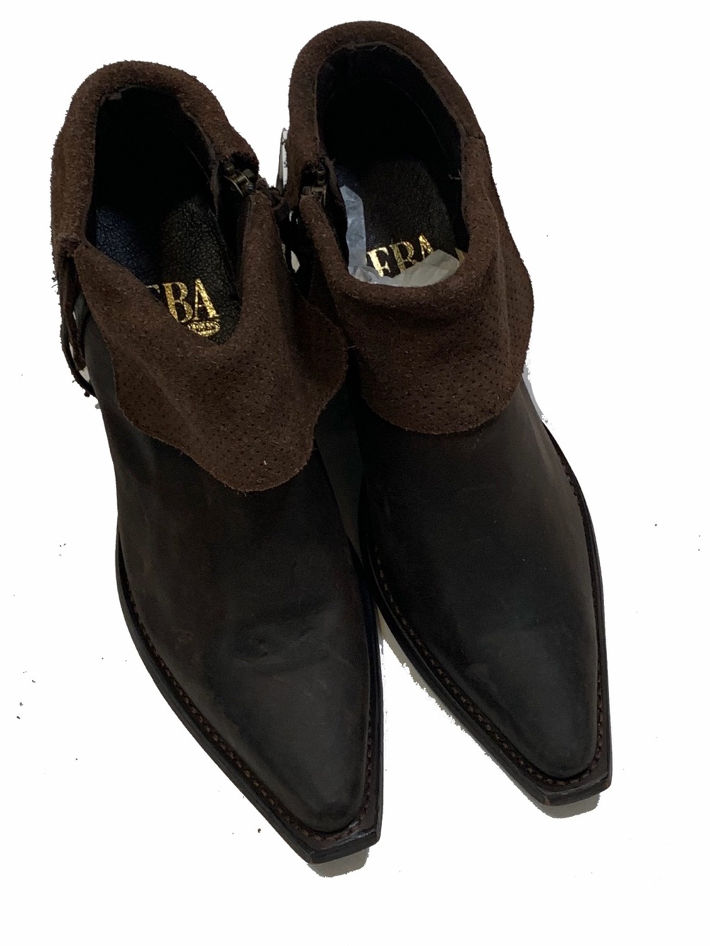 Reva By Justin Boots Dark Brown Leather Pointed Ankle Cowboy Boots with Fringe - Picture 4 of 8